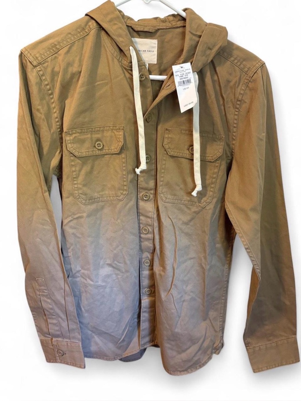 American Eagle Outfitters & Tan Hooded Lightweight Shirt Jacket